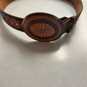 Brown Leather Belt with Decorative Buckle
